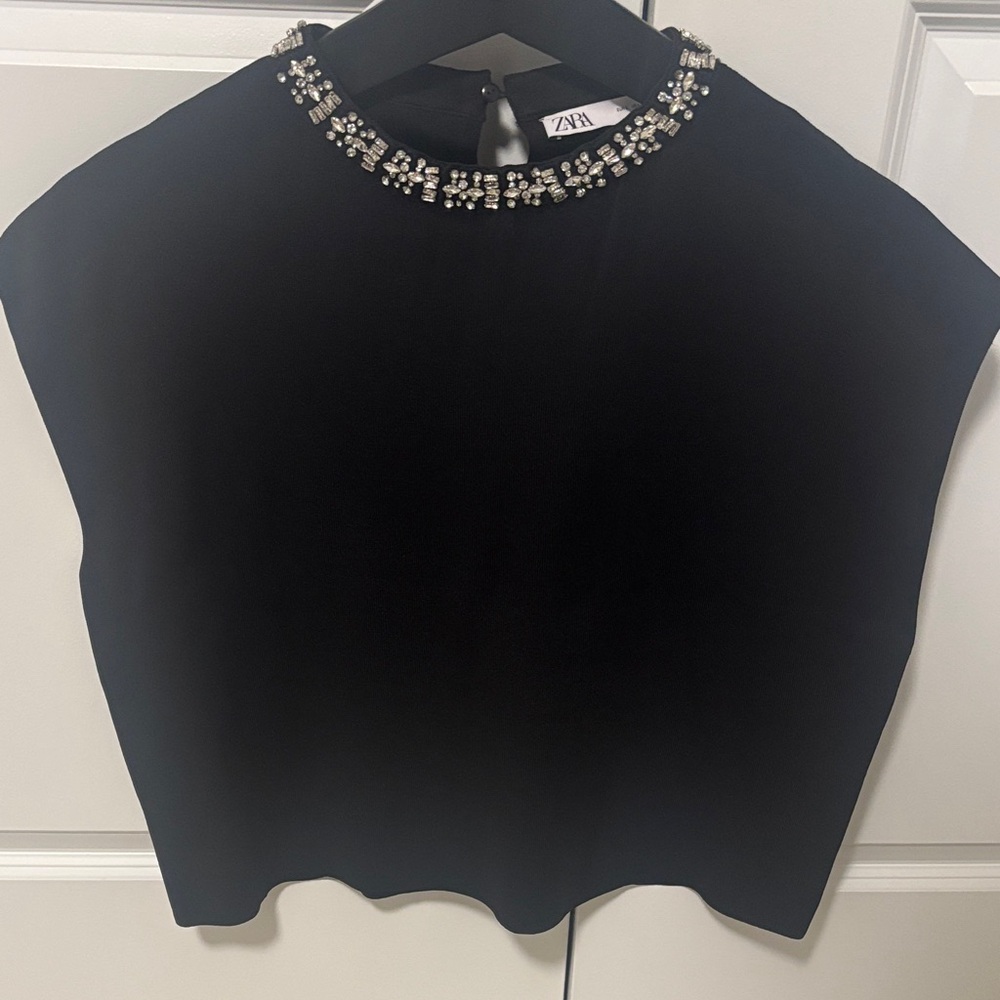 Zara Black Top with Embellished Neckline